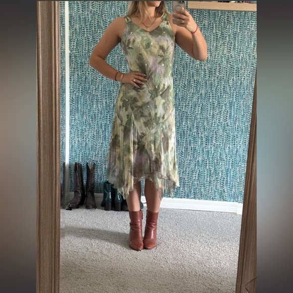 100% Silk Jonathan Martin Green Y2K Dress